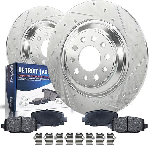 Detroit Axle - REAT 4PC BRAKE KIT لعام 2014-2022 JEEP Cherokee ، دوارات فرامل القرص المحفورة والمنزعة ذات الشظايا الزناحجة من وسادات فرامل السيراميك مع الأجهزة 2015 2015 2017 2018 2019 2020 2021 استبدال in Saudi Arabia