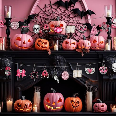 Maitys 40 Pcs Halloween Ornaments for Tree Green Black Halloween Wooden Decorations Gothic Tarot Card Skeleton Snake Cat Wood Party Cutouts with Rope for Home Craft Gift in Saudi Arabia