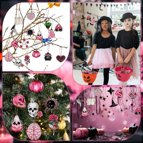 Maitys 40 Pcs Halloween Ornaments for Tree Green Black Halloween Wooden Decorations Gothic Tarot Card Skeleton Snake Cat Wood Party Cutouts with Rope for Home Craft Gift in Saudi Arabia