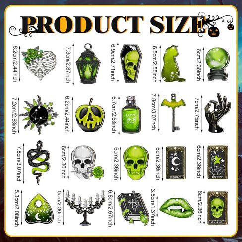 Maitys 40 Pcs Halloween Ornaments for Tree Green Black Halloween Wooden Decorations Gothic Tarot Card Skeleton Snake Cat Wood Party Cutouts with Rope for Home Craft Gift in Saudi Arabia