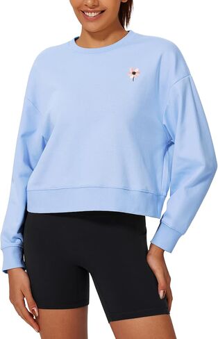 Stelle المرأة اقتصاص بلوزات القطن Crewneck البلوز كم طويل المحاصيل القمم قمصان ثقيلة ملابس الخريف عادية in Kuwait