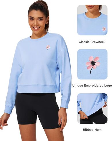 Stelle المرأة اقتصاص بلوزات القطن Crewneck البلوز كم طويل المحاصيل القمم قمصان ثقيلة ملابس الخريف عادية in Kuwait