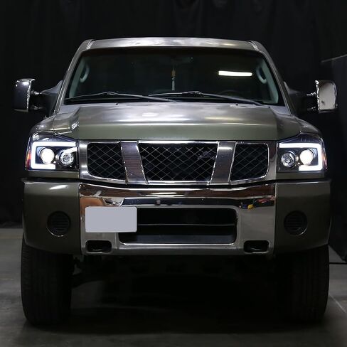 Ronnin - Fits 2004-2015 Nissan Armada Titan Upgraded Replacement Projector Headlights LED Switchback Sequential Turn Signals Assembly Pair | Black in Kuwait