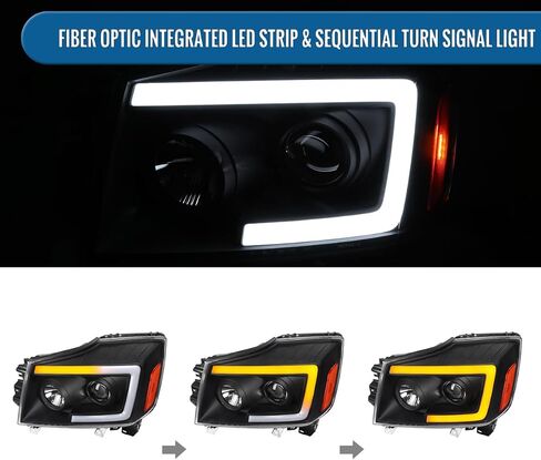 Ronnin - Fits 2004-2015 Nissan Armada Titan Upgraded Replacement Projector Headlights LED Switchback Sequential Turn Signals Assembly Pair | Black in Kuwait