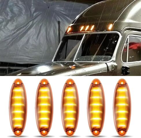 5pcs مستطيل Cab Light 6 من Amber أعلى السقف تشغيل علامة الكابينة علامات الضوء مقاوم للماء مع Freightliner Hight Duty Century Columbia Volvo Camper Trucks in Kuwait