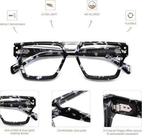 AMOMOMA Retro Square Aviator Reading Glasses for Women,Men,Blue Light Blocking Computer Readers AM6136 in Saudi Arabia