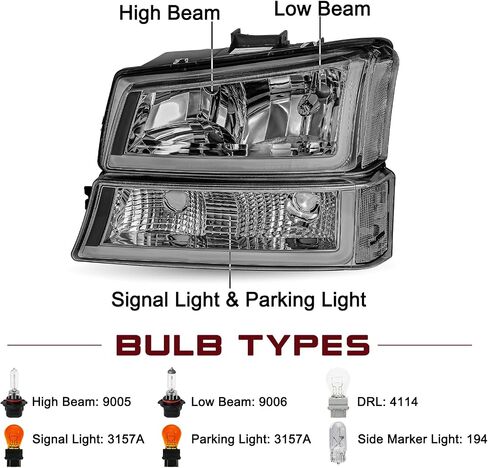 JSBOYAT Fit for 2003-2006 Chevy Silverado Headlight Assembly 4pcs w/LED DRL 03-06 Avalanche w/Bumper Lights OE Style Replacement Chrome Housing with Clear Reflector in Saudi Arabia