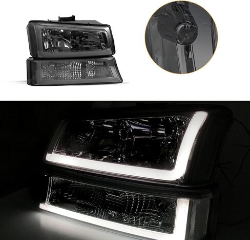 JSBOYAT Fit for 2003-2006 Chevy Silverado Headlight Assembly 4pcs w/LED DRL 03-06 Avalanche w/Bumper Lights OE Style Replacement Chrome Housing with Clear Reflector in Saudi Arabia