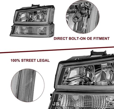 JSBOYAT Fit for 2003-2006 Chevy Silverado Headlight Assembly 4pcs w/LED DRL 03-06 Avalanche w/Bumper Lights OE Style Replacement Chrome Housing with Clear Reflector in Saudi Arabia