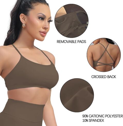 Women's Sports Bras Adjustable Cross Sports Bra Removable Padding Strappy Athletic Crop Tops for Yoga Gym Running in Saudi Arabia