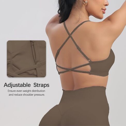 Women's Sports Bras Adjustable Cross Sports Bra Removable Padding Strappy Athletic Crop Tops for Yoga Gym Running in Saudi Arabia