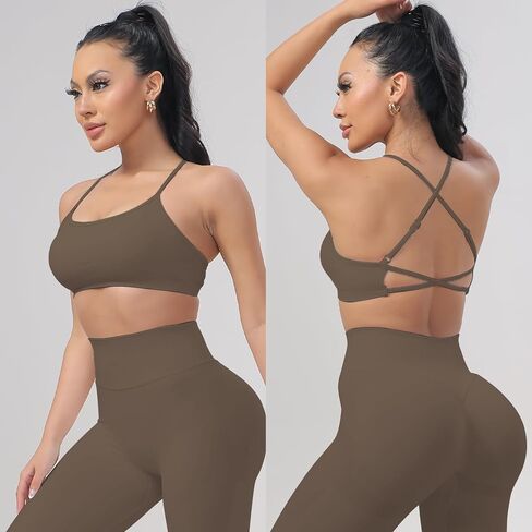 Women's Sports Bras Adjustable Cross Sports Bra Removable Padding Strappy Athletic Crop Tops for Yoga Gym Running in Saudi Arabia
