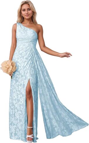 One Shoulder Bridesmaid Dresses with Slit Long Formal Dress for Women Jacquard Floral Evening Gown in Saudi Arabia