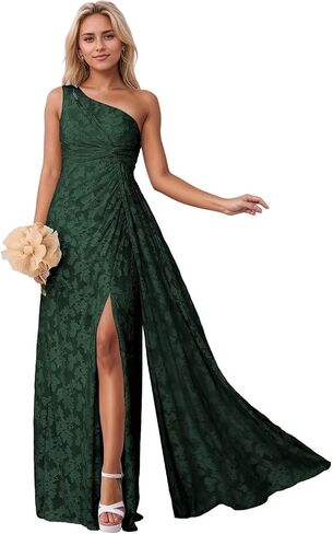 One Shoulder Bridesmaid Dresses with Slit Long Formal Dress for Women Jacquard Floral Evening Gown in Saudi Arabia