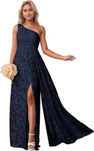 One Shoulder Bridesmaid Dresses with Slit Long Formal Dress for Women Jacquard Floral Evening Gown in Saudi Arabia