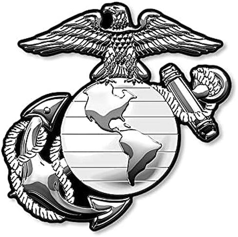Silver 3D Look US Marines Eagle Globe Shaped Sticker (Vinyl Decal for Cars, Trucks, Laptops, Water Bottles (3 inch) USMC Licensed in Saudi Arabia