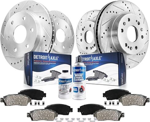 Detroit Axle - Brake Kit for GMC Chevy Silverado Sierra Suburban 1500 Yukon Escalade Tahoe Drilled Slotted Brakes Rotors Ceramic Brake Pads Replacement : 12.99" inch Front and 13.58" inch Rear Rotor in Saudi Arabia