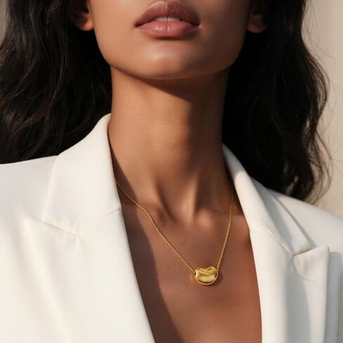 18K Gold Plated Adjustable Bean Pendant Necklace for Women | Trendy Minimalist Gold Jewelry Gift | Hypoallergenic & Lead-Free in Saudi Arabia