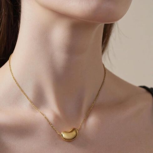 18K Gold Plated Adjustable Bean Pendant Necklace for Women | Trendy Minimalist Gold Jewelry Gift | Hypoallergenic & Lead-Free in Saudi Arabia