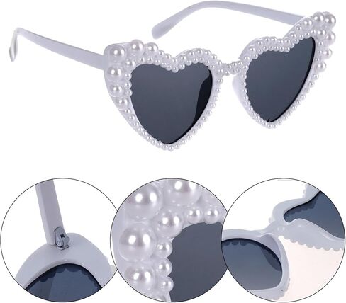 White Heart Shaped Pearl Bride Sunglasses for Women Wedding, Bachelorette Party Sunnies, Engagement Decorations in Saudi Arabia