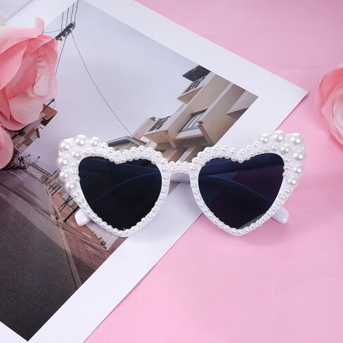 White Heart Shaped Pearl Bride Sunglasses for Women Wedding, Bachelorette Party Sunnies, Engagement Decorations in Saudi Arabia