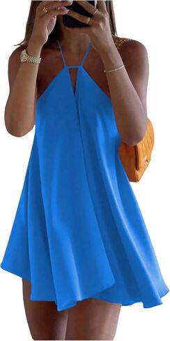 MakeMeChic Women's Halter Dress Tie Open Back Twist Sleeveless Flowy A Line Mini Dresses in Saudi Arabia