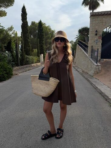 Women's Sleeveless Babydoll Tank Mini Dress U-Neck Ruched Short Dresses with Pockets Club Dress in Saudi Arabia