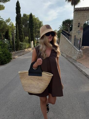 Women's Sleeveless Babydoll Tank Mini Dress U-Neck Ruched Short Dresses with Pockets Club Dress in Saudi Arabia
