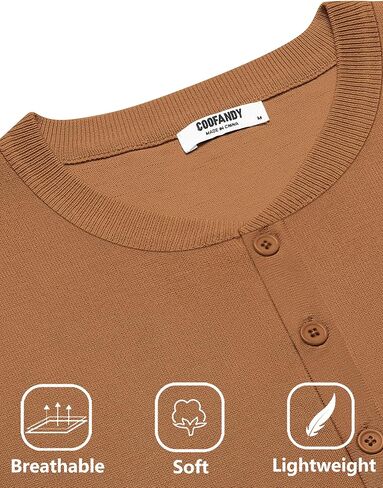 COOFANDY Men's Knit Henley Shirts Short Sleeve Casual Basic Tee Summer Button Soild T Shirts in Kuwait