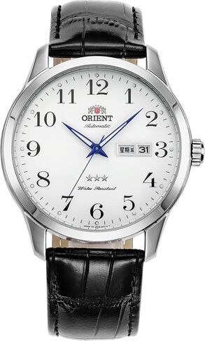 Orient Tristar 3 Star Automatic Watch for Men, Classic White Dial Blue Hands Leather Brand Dress Watch Stainless Steel RA-AB0004S0BD in Saudi Arabia