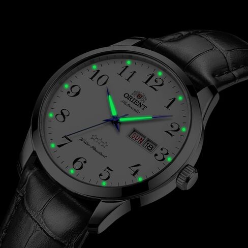 Orient Tristar 3 Star Automatic Watch for Men, Classic White Dial Blue Hands Leather Brand Dress Watch Stainless Steel RA-AB0004S0BD in Saudi Arabia