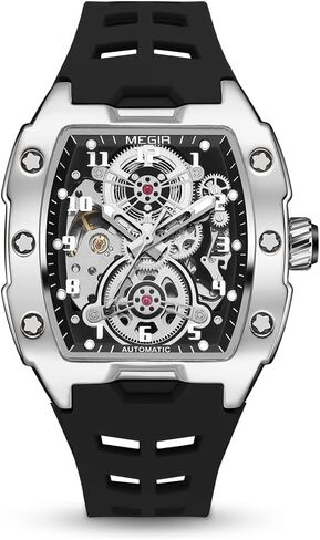 Megir Megir Automatic Mechanical Men Watch ، شريط السيليكون ، سبيكة سبيكة 43 × 50 مم ، 3ATM مقاومة للماء ، أيدي مضيئة in Saudi Arabia