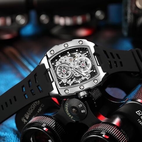 Megir Megir Automatic Mechanical Men Watch ، شريط السيليكون ، سبيكة سبيكة 43 × 50 مم ، 3ATM مقاومة للماء ، أيدي مضيئة in Saudi Arabia