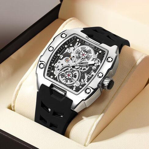 Megir Megir Automatic Mechanical Men Watch ، شريط السيليكون ، سبيكة سبيكة 43 × 50 مم ، 3ATM مقاومة للماء ، أيدي مضيئة in Saudi Arabia