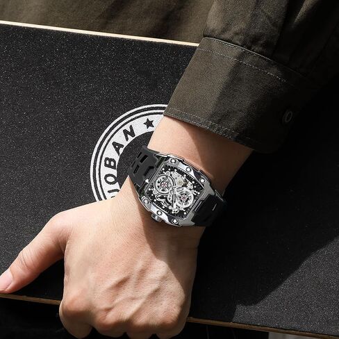 Megir Megir Automatic Mechanical Men Watch ، شريط السيليكون ، سبيكة سبيكة 43 × 50 مم ، 3ATM مقاومة للماء ، أيدي مضيئة in Saudi Arabia