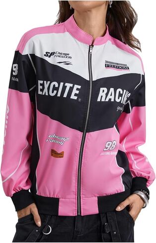 Soly Hux Women’s Bomber Jacket Long Sleeve Zip Up Racing Jackets Color Block Y2K Outerwear Obintage Vintage Streetwear in Saudi Arabia