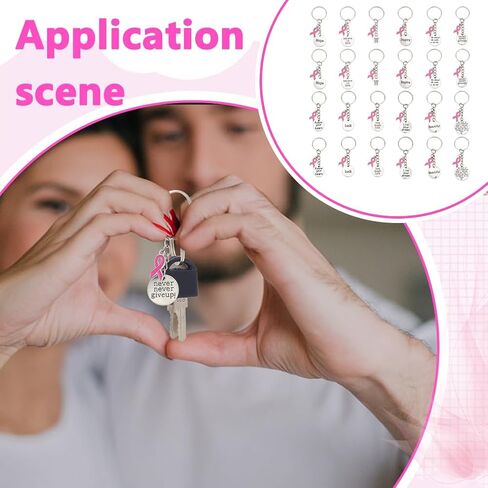 Ph Pandahall 24pcs 12 أنماط توعية بسرطان الثدي سلسلة مفاتيح سلسلة مفتاحية وردية ملهمة سحر الحظ مع كلمات للنساء إلهام مفتاحية دعم سرطان الثدي هدايا الحزب لصالح 2.7 بوصة in Saudi Arabia