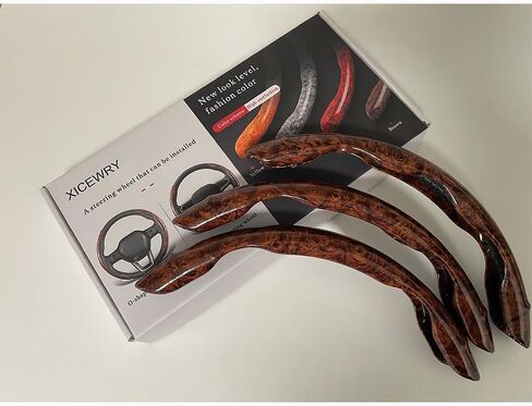 Universal Car Wood Grain Steering Wheel Cover for D-Shaped and Round Steering Wheel of 37-38cm (14.5-15 inches) Protective Cover Anti Slip Auto Interior Accessories (Brown, 3pcs) in Saudi Arabia
