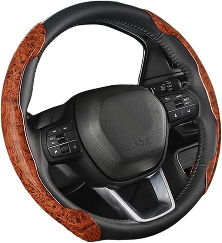 Universal Car Wood Grain Steering Wheel Cover for D-Shaped and Round Steering Wheel of 37-38cm (14.5-15 inches) Protective Cover Anti Slip Auto Interior Accessories (Brown, 3pcs) in Saudi Arabia