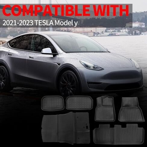 Storage Mats and Cargo Liners Compatible with 2020-2024 Tesla Model Y Trunk Mat 5 Seater TPE All Weather Tray Mats Protector Cover Interior Accessories（3 PCS） in Saudi Arabia