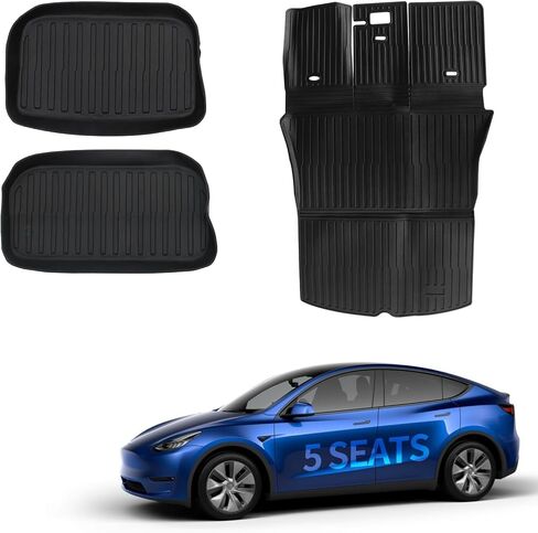 Storage Mats and Cargo Liners Compatible with 2020-2024 Tesla Model Y Trunk Mat 5 Seater TPE All Weather Tray Mats Protector Cover Interior Accessories（3 PCS） in Saudi Arabia