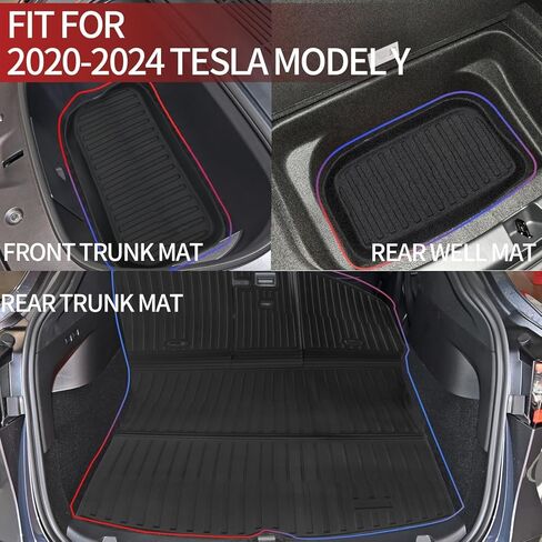 Storage Mats and Cargo Liners Compatible with 2020-2024 Tesla Model Y Trunk Mat 5 Seater TPE All Weather Tray Mats Protector Cover Interior Accessories（3 PCS） in Saudi Arabia