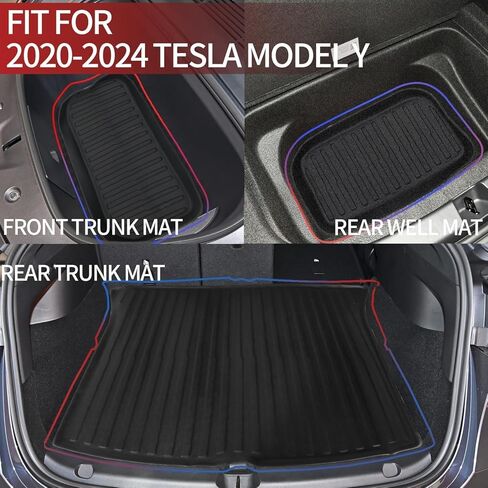 حصائر التخزين وبطانات الشحن المتوافقة مع 2020-2024 Tesla Model Y Trunk Mat 5 مقاعد TPE لجميع الأحوال الجوية غطاء حامي الملحقات الداخلية (3 قطع) in Kuwait