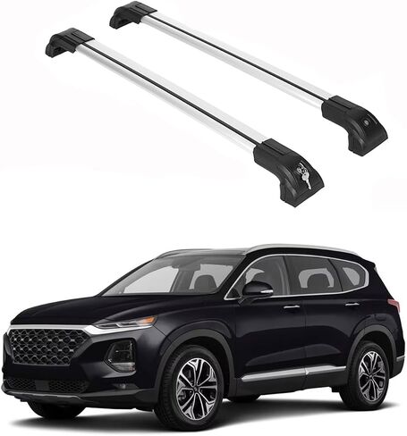 أشرطة رف سقف Erkul لـ Hyundai Santa Fe 2024-2025 | أشرطة الألومنيوم مع قفل مكافحة السرقة للسطح | متوافق مع القضبان المرتفعة - الأسود in Kuwait