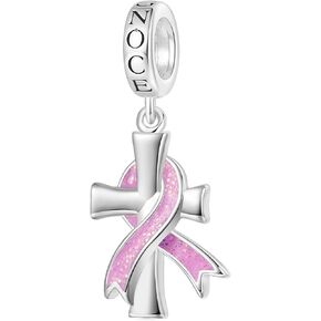 GNOCE Breast Cancer Awareness Pendant Dangle Charm Sterling Silver Bead Charm Fit Bracelet/Necklace for Women Wife/Jewelry Gift in Saudi Arabia