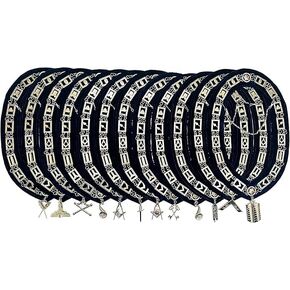 Masonic Regalia – Blue Lodge Officer Chain Collar Silver on Blue Backing with Jewels (Set of 12) in Saudi Arabia