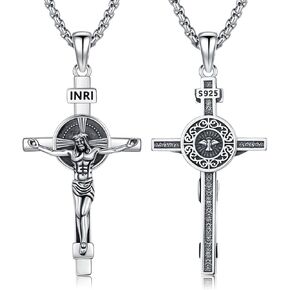 Crucifix Cross Necklace for Men Women, 925 Sterling Silver Catholic Jesus Cross Christian Jewelry Protection Amulet Pendant Necklace in Saudi Arabia