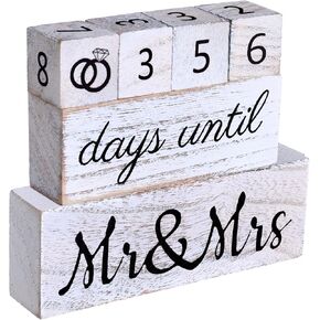 Bucherry Set of 6 Wedding Countdown Calendar Wooden Blocks Engagement Gifts for Couples Bride to Be Rustic Mr Mrs Gifts for Bridal Shower Engagement Party Decor(White) in Saudi Arabia