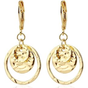 Disc Leverback Earrings for Women, Gold Disc Earrings Boho Disc Drop Earrings Hammered Circle Dangle Drop Earrings Trendy Gold Dangle Earrings for Gift Birthday Anniversary Valentine’s Day in Saudi Arabia