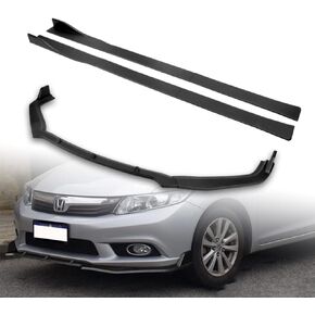 Q1-TECH, 9-Piece Front Bumper Lip & Side Skirt Extensions Diffuser Compatible with 2012 Honda Civic 4DR/Sedan (Gen 9th Only), Front Lip Spoiler Air Chin Body Splitter ABS (Matt Black) in Kuwait